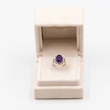 Vintage-Gänseblümchenring aus 14-karätigem Weißgold mit Amethyst (2,30 ct) und Diamanten (0,60 ctw), 70er Jahre