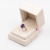 Vintage-Gänseblümchenring aus 14-karätigem Weißgold mit Amethyst (2,30 ct) und Diamanten (0,60 ctw), 70er Jahre