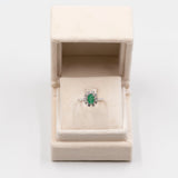 Anello vintage in oro bianco 14k con smeraldo (0,85ct) e diamanti (0,50ctw), anni '70