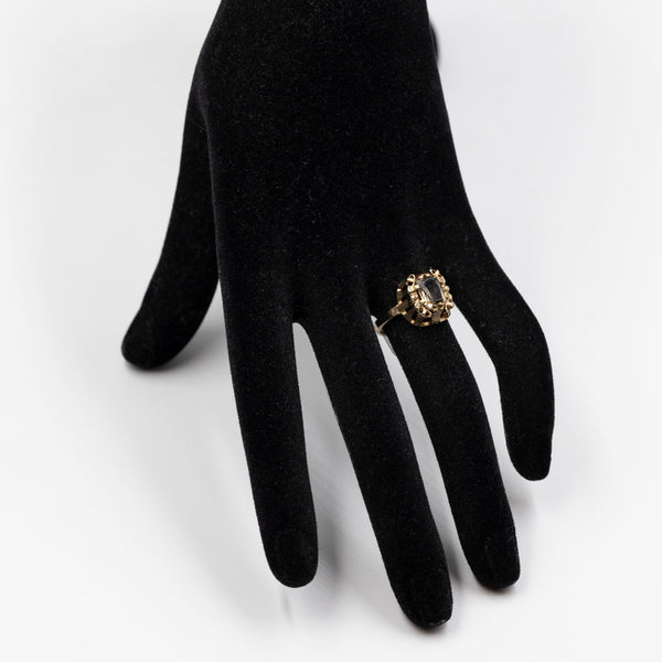 Anello vintage da cocktail in oro giallo 8k con quarzo citrino, anni '70