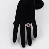 Anello vintage a ballerina in oro bianco 18k con rubino (1,37ct) e diamanti (1,30ctw), anni '70