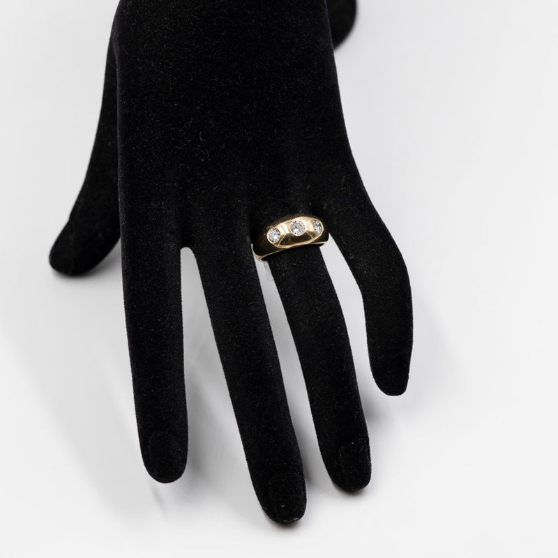 Anello vintage in oro giallo 14k con tre diamanti (0,75ctw), anni '80
