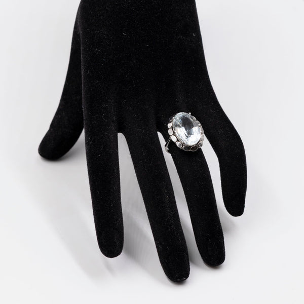 Anello vintage in oro bianco 14k con acquamarina (10ct), anni '80