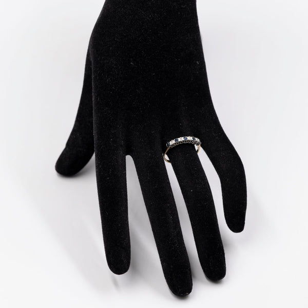 Anello vintage in oro giallo 9k con zaffiri e diamanti