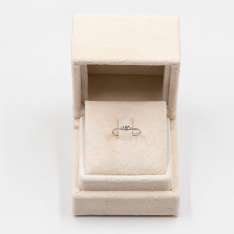 Anello solitario vintage in oro bianco 14k con diamante (0,15ct), anni '70