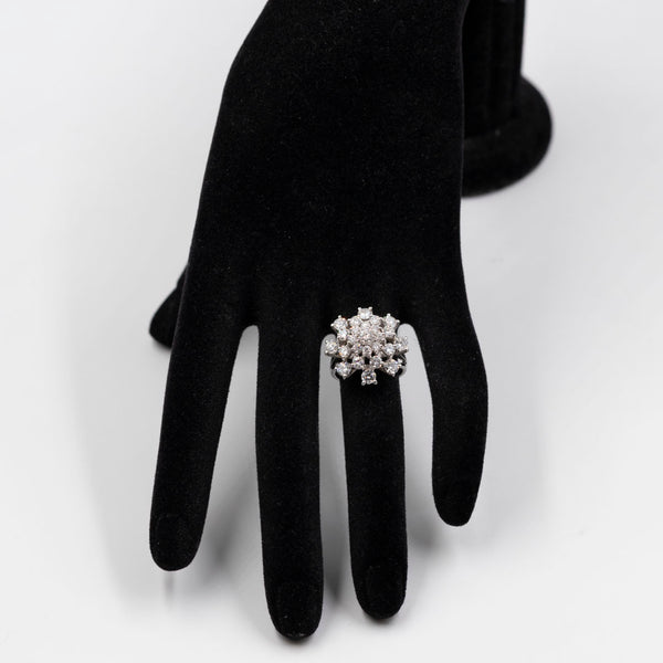 Anello a fiocco di neve vintage in oro bianco 14k con diamanti (2,59ctw), anni '70