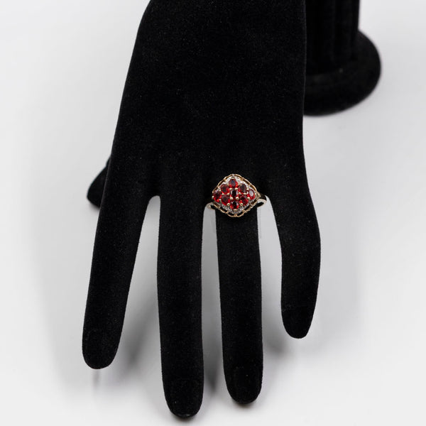 Anello vintage in oro giallo 9k con topazi rossi (1,30ctw)