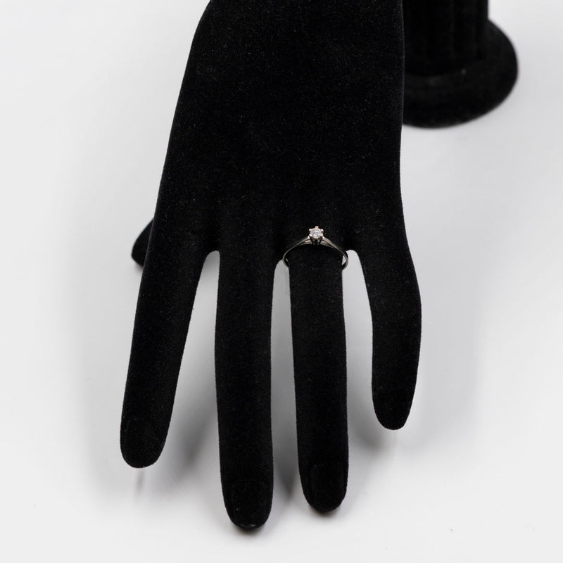 Anello solitario vintage in oro bianco 14k con diamante (0,15ct), anni '70