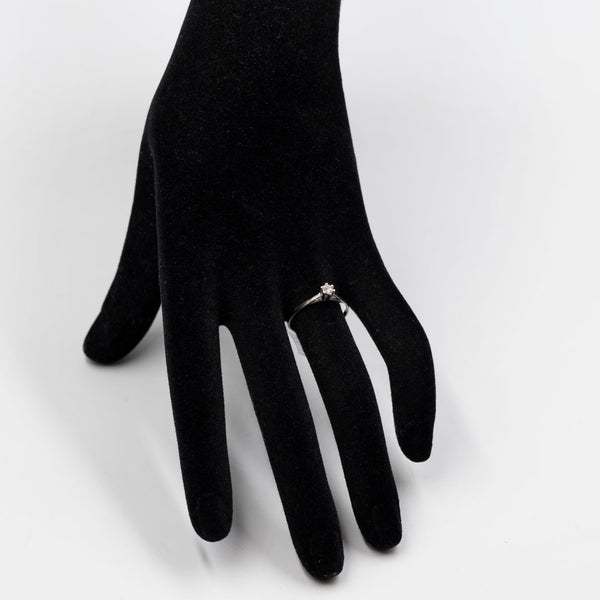 Anello solitario vintage in oro bianco 14k con diamante (0,15ct), anni '70