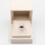 Anello vintage in oro bianco 14k con ametista e diamanti