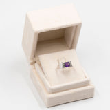 Anello vintage in oro bianco 14k con ametista e diamanti