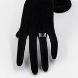 Anello vintage in oro bianco 14k con ametista e diamanti