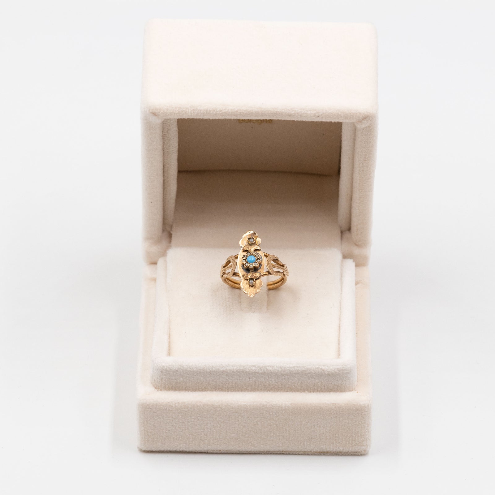 Antico anello vittoriano in oro 15ct con turchese e perle con marchio Birmingham 1899 in vendita su Italia | anelli vittoriani