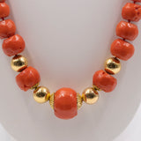 Collana vintage in corallo rosso e oro giallo 18k, anni '70