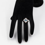 Anello vintage in oro bianco 14k con topazio azzurro quadrato e diamanti di taglio brillante (0,80ctw)