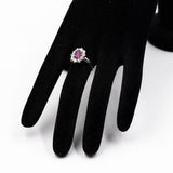 ANELLO VINTAGE A MARGHERITA IN PLATINO 850 CON RUBINO NATURALE (1CT) E DIAMANTI (0.85CT)