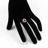 ANELLO VINTAGE A MARGHERITA IN PLATINO 850 CON RUBINO NATURALE (1CT) E DIAMANTI (0.85CT)