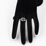 Bague vintage en or jaune 14 carats avec tourmaline verte (environ 1 ct) et diamants taille brillant (environ 0.80 ct), années 70