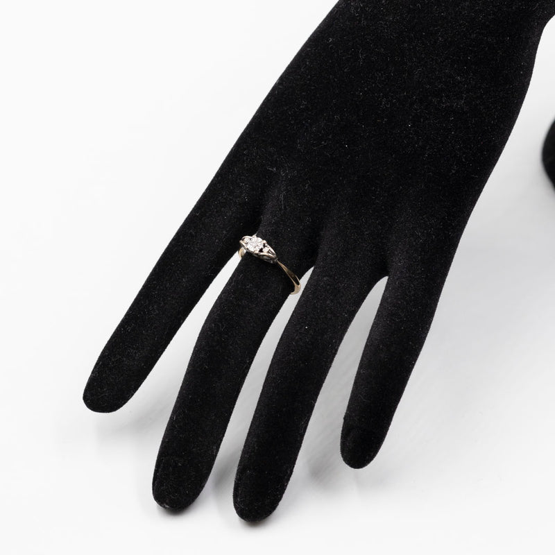 Anello vintage in oro giallo 9k e platino con diamante