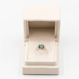 Bague vintage en or jaune 14 carats avec tourmaline verte (environ 1 ct) et diamants taille brillant (environ 0.80 ct), années 70