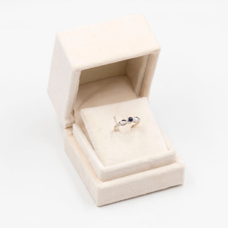 Anello vintage in oro bianco 14k con zaffiro e diamanti