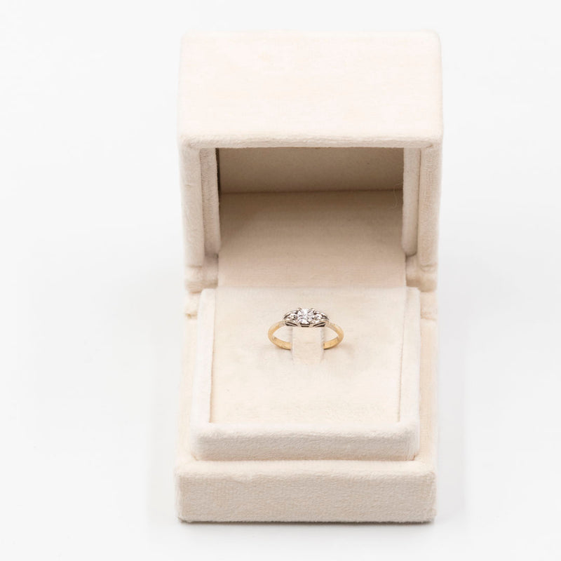 Anello vintage in oro giallo 9k e platino con diamante