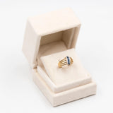 Anello vintage in oro giallo 9k con diamanti bianchi e blu