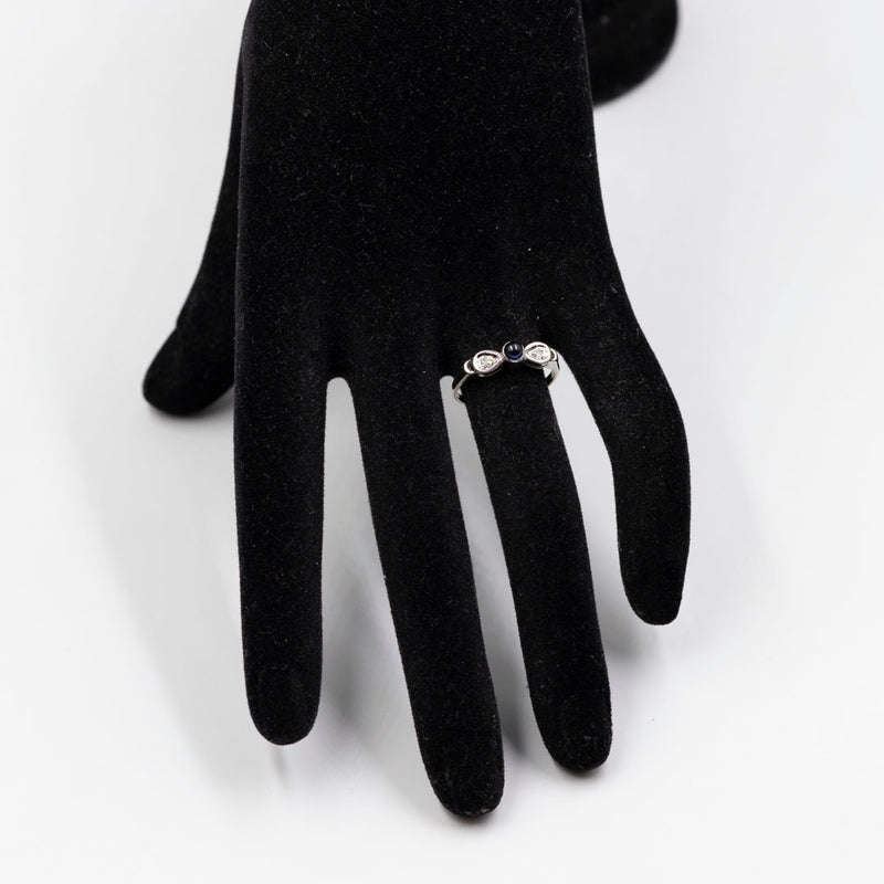 Anello vintage in oro bianco 14k con zaffiro e diamanti