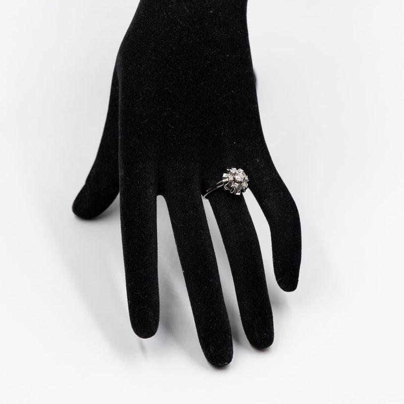 Anello vintage in oro bianco 14k con diamanti (0,60ctw), anni '70