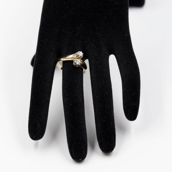 Anello vintage contrarié in oro giallo 14k con diamanti (0,34ct), anni '70