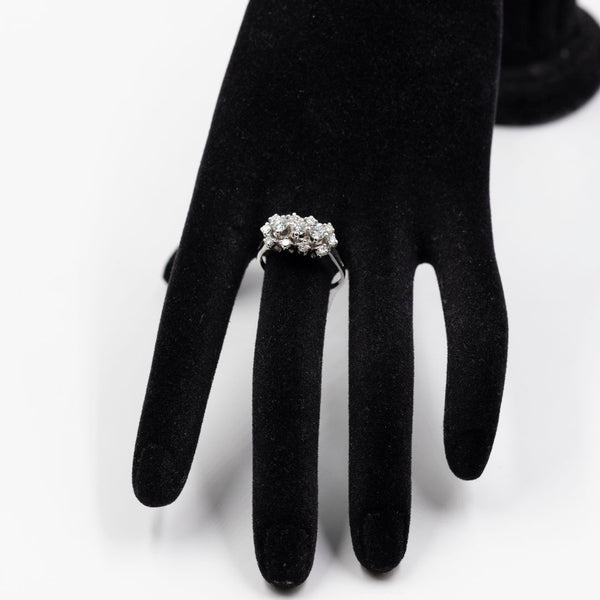 Anello vintage in oro bianco 14k con diamanti (0,90ctw), anni '70