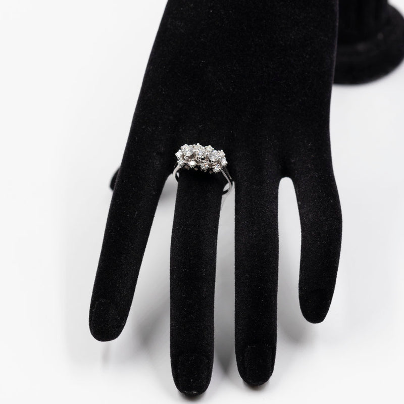Anello vintage in oro bianco 14k con diamanti (0,90ctw), anni '70