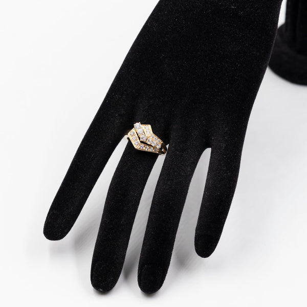 Anello vintage asimmetrico in oro giallo 14k con diamanti (0,80ctw), anni '70