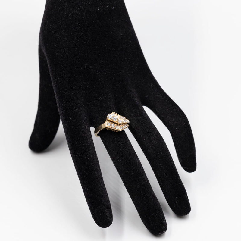 Anello vintage asimmetrico in oro giallo 14k con diamanti (0,80ctw), anni '70