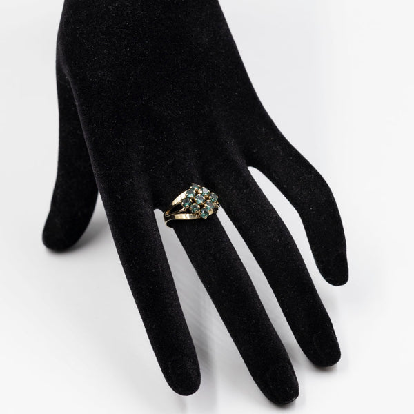 Anello vintage in oro giallo 8k con spinelli verdi