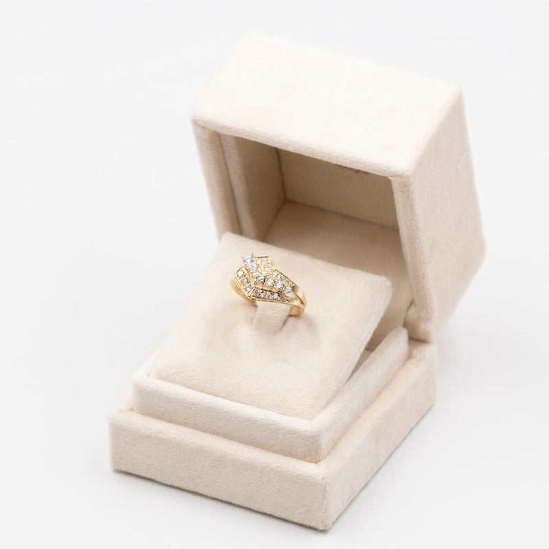 Anello vintage asimmetrico in oro giallo 14k con diamanti (0,80ctw), anni '70