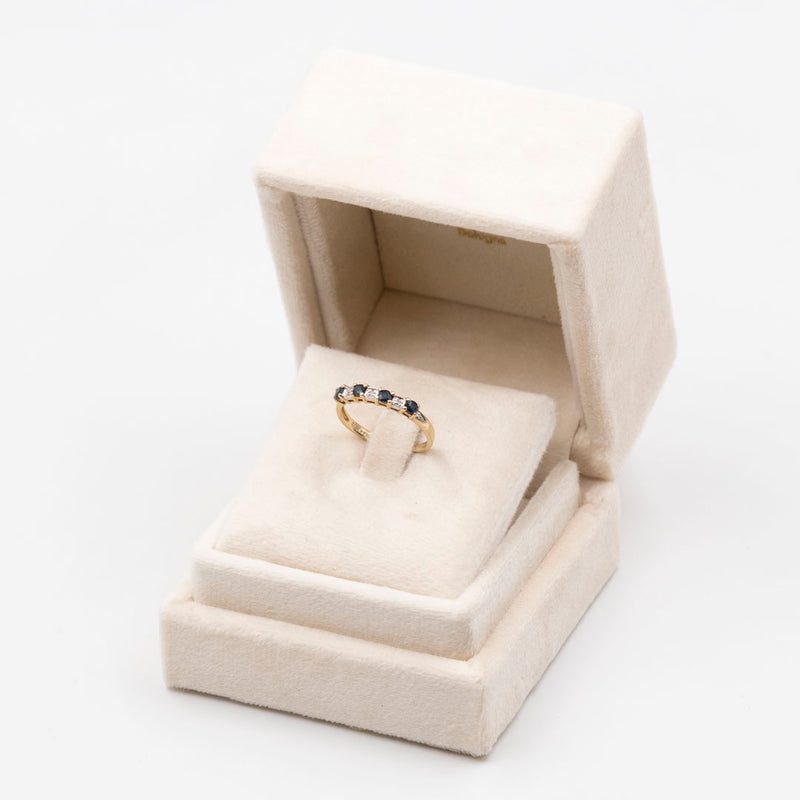 Anello vintage in oro giallo 9k con zaffiri (0,40ctw) e diamanti