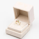 Anello vintage in oro giallo 14k con tormalina rosa e verde e diamanti, anni '70