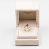 Vintage-Ring aus 14-karätigem Gelbgold mit synthetischem Rubin (0.30 ct) und Diamanten (0,10 ctw), 70er Jahre