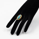 Vintage-Ring aus 8-karätigem Gelbgold mit Türkis, 70er Jahre