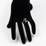 Vintage-Ring aus 14-karätigem Gelbgold mit synthetischem Rubin (0.30 ct) und Diamanten (0,10 ctw), 70er Jahre