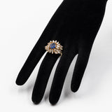 *ANZAHLUNG*Vintage-Ring aus 18 Karat Gelbgold mit zentralem Saphir (1,20 ct) und Diamanten im Navette- und Baguetteschliff (2.70 ctw), 70er Jahre