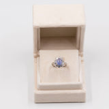 Anello vintage a margherita in platino 900 con zaffiro stellato (3,67ct) e diamanti (1,30ctw)