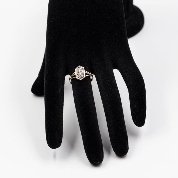 Anello vintage in oro 14k con diamanti taglio rosetta, anni '50