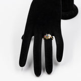 Anello vintage in oro 9k con diamante, rubino, zaffiro e perline. Anni '70