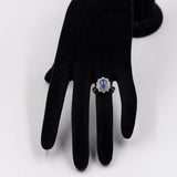Anello vintage a margherita in platino 900 con zaffiro stellato (3,67ct) e diamanti (1,30ctw)