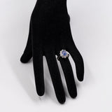 Anello vintage a margherita in platino 900 con zaffiro stellato (3,67ct) e diamanti (1,30ctw)