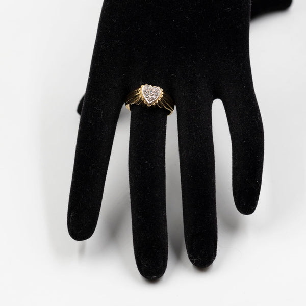 Anello vintage a cuore in oro giallo 18k con diamanti (0,08ctw), anni '70
