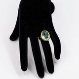 Vintage-Cocktailring aus 9 Karat Gelbgold und Fluorit, 70er Jahre