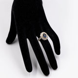 Vintage-Gänseblümchen-Ring aus 14-karätigem Gelbgold mit synthetischem Saphir und Diamant (1.80 ctw), 80er Jahre